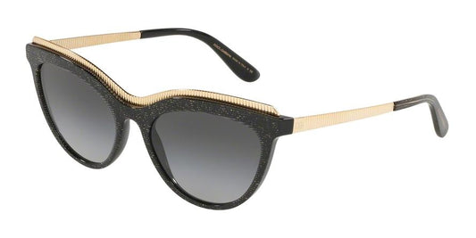 DOLCE & GABBANA DG4335F Cat Eye Sunglasses  32188G-GLITTER GOLD STRIPED BLACK 54-18-140 - Color Map black