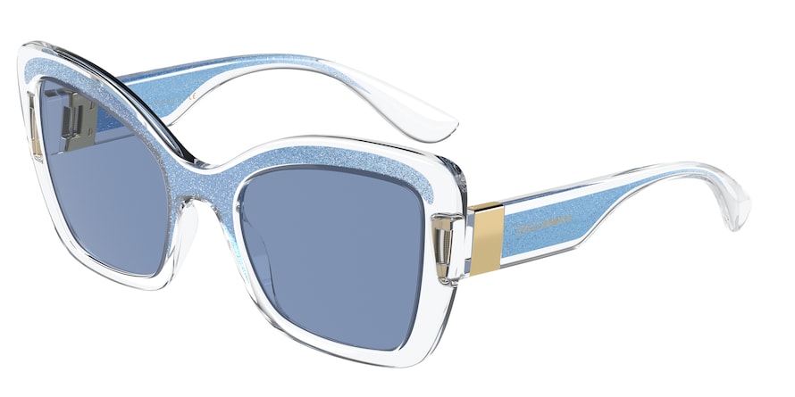 DOLCE & GABBANA DG6170 Butterfly Sunglasses  335072-TRANSPARENT/BLUE GLITTER 53-22-145 - Color Map blue