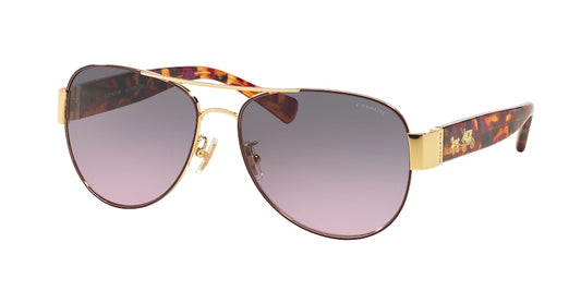 Coach L138 HC7059 Pilot Sunglasses  924890-PURPLE / GOLD 58-15-135 - Color Map purple/reddish