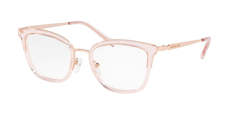 Michael Kors COCONUT GROVE MK3032 Square Eyeglasses  3417-ROSE GOLD/PINK TRANSPARENT 51-19-140 - Color Map pink