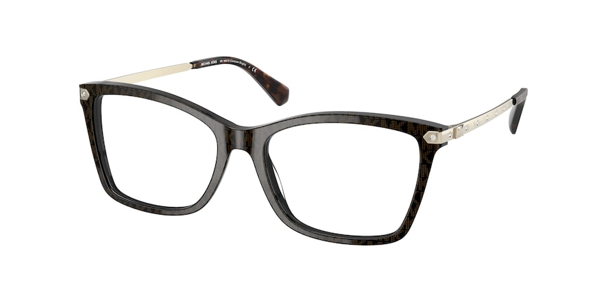 Michael Kors CARACAS BRIGHT MK4087B Rectangle Eyeglasses  3500-BROWN SIGNATURE PVC 53-16-140 - Color Map brown