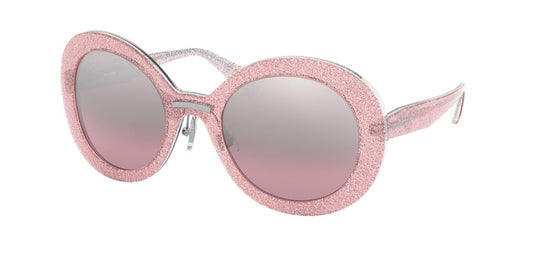 Miu Miu CORE COLLECTION MU04VS Round Sunglasses  1467L1-GLITTER PINK 53-23-140 - Color Map pink