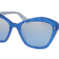 Miu Miu CORE COLLECTION MU05US Irregular Sunglasses  1452B2-GLITTER BLUE 55-20-140 - Color Map blue