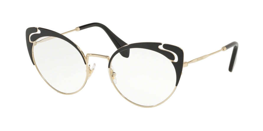 Miu Miu CORE COLLECTION MU50RV Butterfly Eyeglasses  1AB1O1-PALE GOLD/BLACK 52-19-140 - Color Map multi