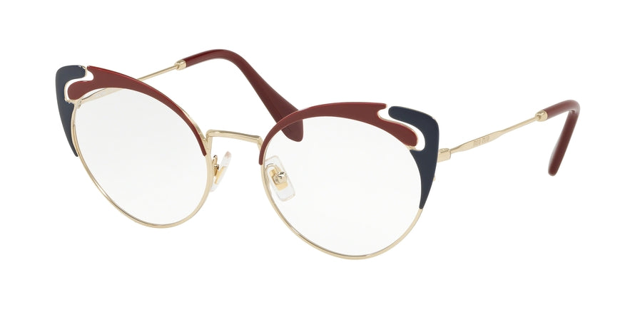 Miu Miu CORE COLLECTION MU50RV Butterfly Eyeglasses  HB51O1-PALE GOLD/GARNET/BLUE 52-19-140 - Color Map multi