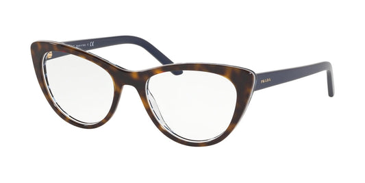 Prada CONCEPTUAL PR05XVF Cat Eye Eyeglasses  5121O1-HAVANA/BLUE CHESS 53-17-140 - Color Map blue