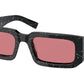 Prada PR06YS Rectangle Sunglasses  05W06O-ABSTRACT BLACK/WHITE 53-21-145 - Color Map havana