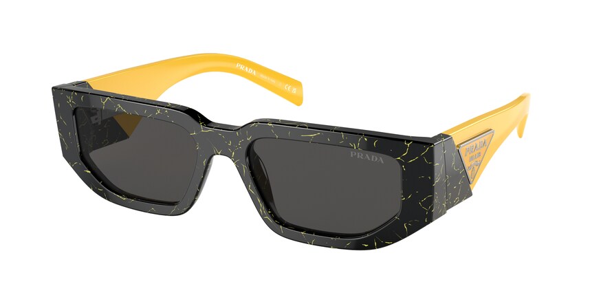 Prada PR09ZSF Rectangle Sunglasses  19D5S0-BLACK YELLOW MARBLE 55-17-140 - Color Map black
