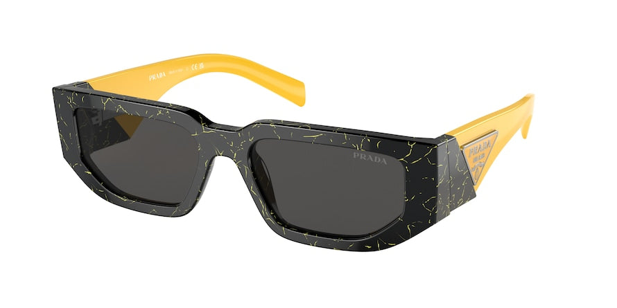 Prada PR09ZS Rectangle Sunglasses  19D5S0-BLACK YELLOW MARBLE 54-18-140 - Color Map black