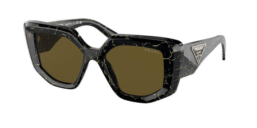 Prada PR14ZSF Irregular Sunglasses  19D01T-BLACK/YELLOW MARBLE 52-17-140 - Color Map black