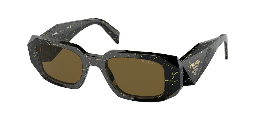 Prada PR17WS Rectangle Sunglasses  19D01T-BLACK/YELLOW MARBLE 49-20-145 - Color Map black