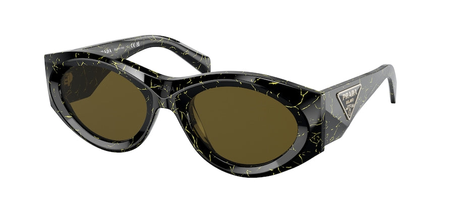 Prada PR20ZS Oval Sunglasses  19D01T-BLACK YELLOW MARBLE 53-20-140 - Color Map black