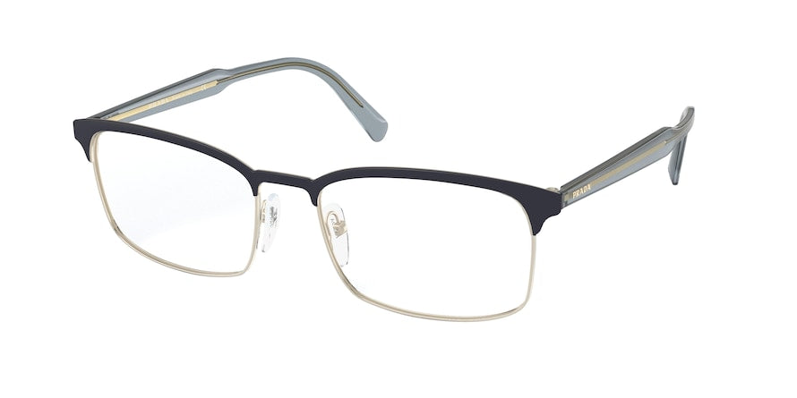 Prada PR54WV Rectangle Eyeglasses  VH81O1-MATTE BLUE/PALE GOLD 56-18-150 - Color Map blue
