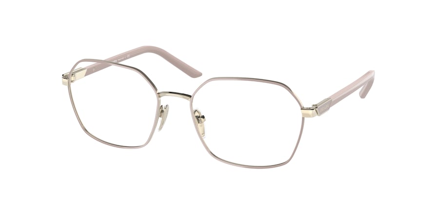 Prada PR55YV Square Eyeglasses  09Y1O1-ALABASTER/PALE GOLD 53-17-135 - Color Map light brown