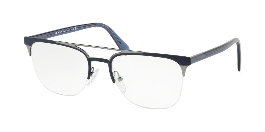Prada CONCEPTUAL PR63UV Square Eyeglasses  LFE1O1-MATTE BLUE/MATTE GUNMETAL 54-19-145 - Color Map blue