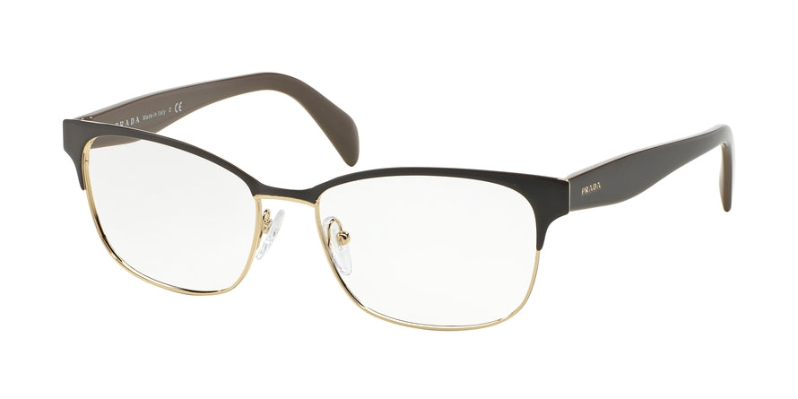 Prada CONCEPTUAL PR65RV Rectangle Eyeglasses  DHO1O1-BROWN ON PALE GOLD 55-16-140 - Color Map brown