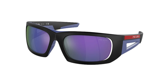 Prada Linea Rossa PS02YS Irregular Sunglasses  16G05U-MATTE BLACK/BLUE 59-17-125 - Color Map black