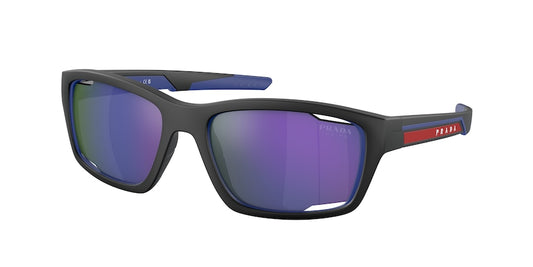 Prada Linea Rossa PS04YS Irregular Sunglasses  16G05U-MATTE BLACK/BLUE 57-18-140 - Color Map black