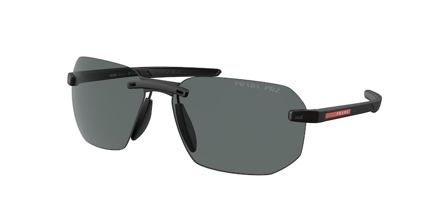 Prada Linea Rossa PS09WS Irregular Sunglasses  DG002G-BLACK RUBBER 62-14-130 - Color Map black