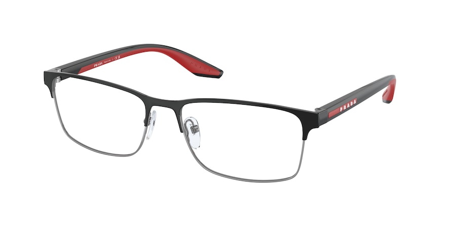 Prada Linea Rossa PS50PV Rectangle Eyeglasses  YDC1O1-BLACK/SILVER 57-17-145 - Color Map black
