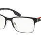 Prada Linea Rossa ACTIVE PS55IV Rectangle Eyeglasses  6BJ1O1-BLACK RUBBER/GUNMET RUBBER 55-18-145 - Color Map black