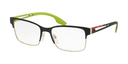 Prada Linea Rossa ACTIVE PS55IV Rectangle Eyeglasses  BEO1O1-BLACK RUBBER/PALE GOLD RUBBER 53-18-145 - Color Map black