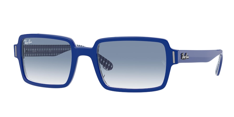 Ray-Ban BENJI RB2189 Rectangle Sunglasses  13193F-BLUE ON VICHY BLUE/WHITE 52-20-145 - Color Map blue