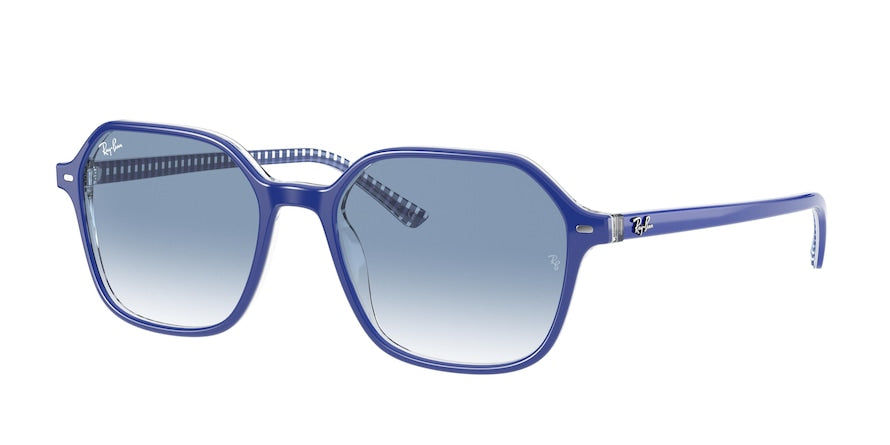 Ray-Ban JOHN RB2194 Square Sunglasses  13193F-BLUE ON VICHY BLUE/WHITE 53-18-145 - Color Map blue