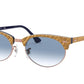 Ray-Ban CLUBMASTER OVAL RB3946 Oval Sunglasses  13063F-WRINKLED BEIGE ON BLUE 52-19-145 - Color Map light brown