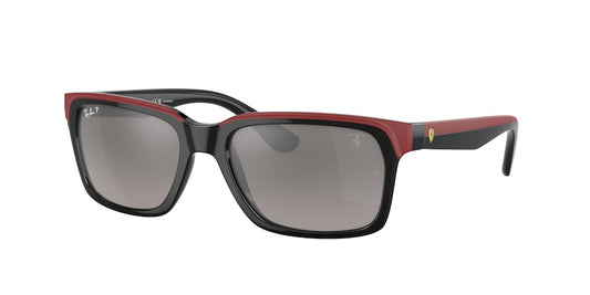 Ray-Ban RB4393M Rectangle Sunglasses  F6015J-BLACK ON RUBBER RED 56-18-140 - Color Map black