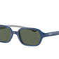 Ray-Ban Junior RJ9074S Rectangle Sunglasses  709671-BLUE ON RUBBER GREY 41-16-130 - Color Map blue