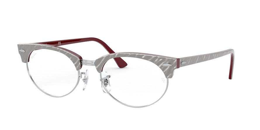 Ray-Ban Optical CLUBMASTER OVAL RX3946V Oval Eyeglasses  8050-WRINKLED GREY ON BORDEAUX 52-19-145 - Color Map silver