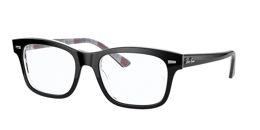 Ray-Ban Optical MR BURBANK RX5383 Rectangle Eyeglasses  8089-BLACK ON CHEVRON GREY/BURGUNDY 54-19-150 - Color Map multi