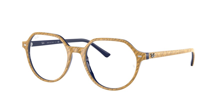 Ray-Ban Optical THALIA RX5395 Square Eyeglasses  8051-WRINKLED BEIGE ON BLUE 51-18-145 - Color Map light brown