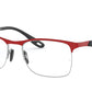 Ray-Ban Optical RX8416M Square Eyeglasses  F045-MATTE RED FERRARI ON SILVER 54-18-145 - Color Map red