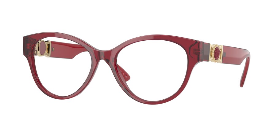 Versace VE3313F Round Eyeglasses  388-RED TRANSPARENT 54-17-145 - Color Map red