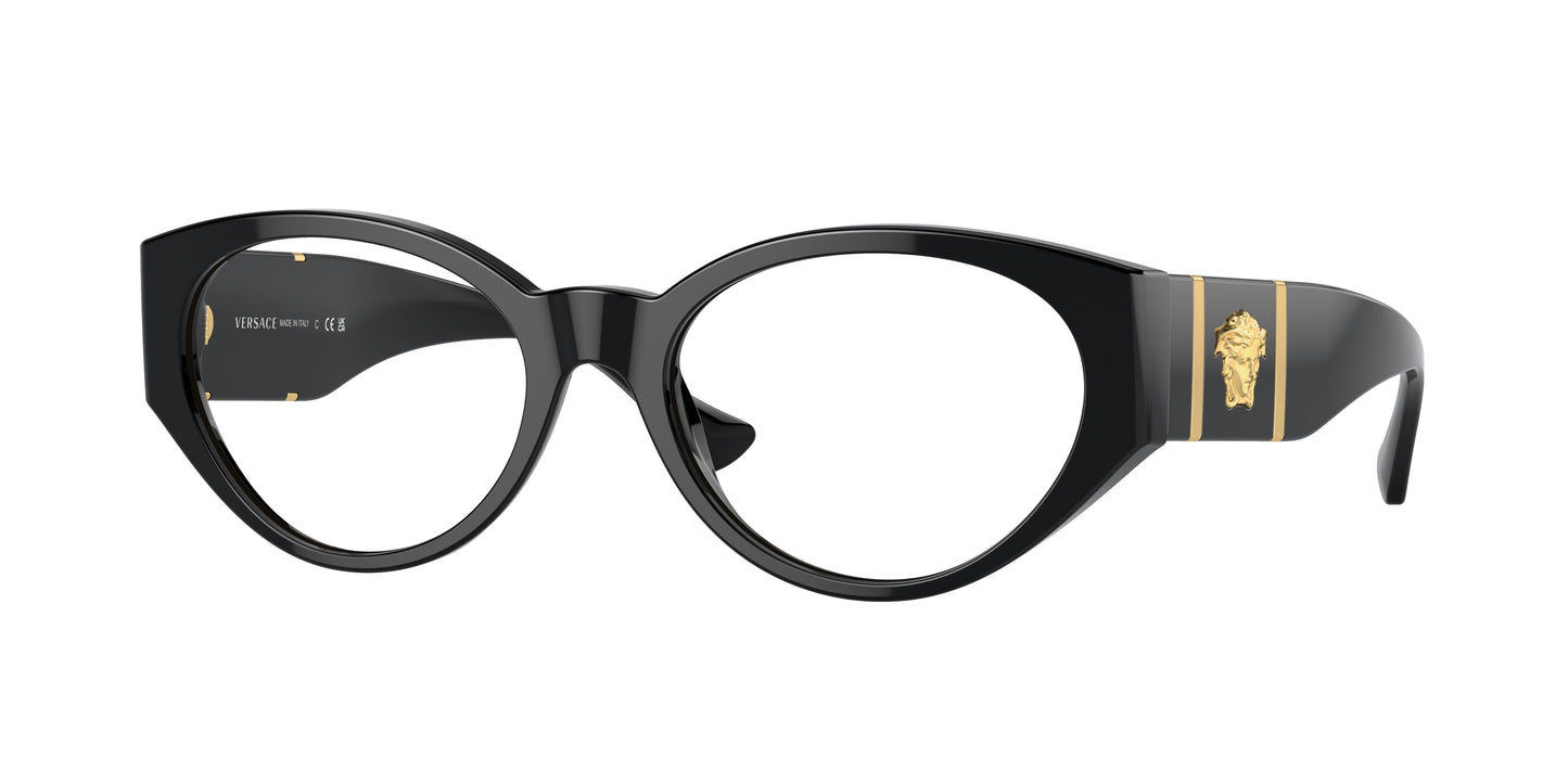 Versace VE3345 Oval Eyeglasses  GB1-Black 54-140-18 - Color Map Black