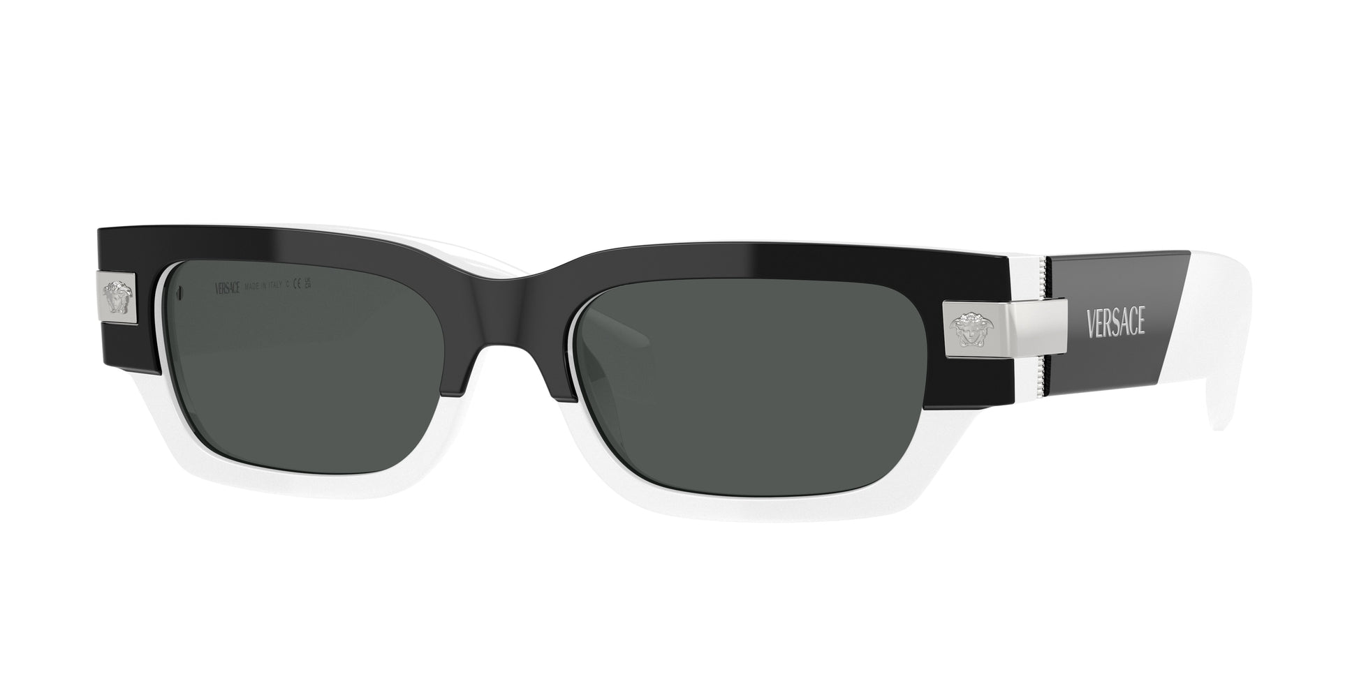 Versace VE4465F Rectangle Sunglasses  545987-Top Black/White 53-145-18 - Color Map Black