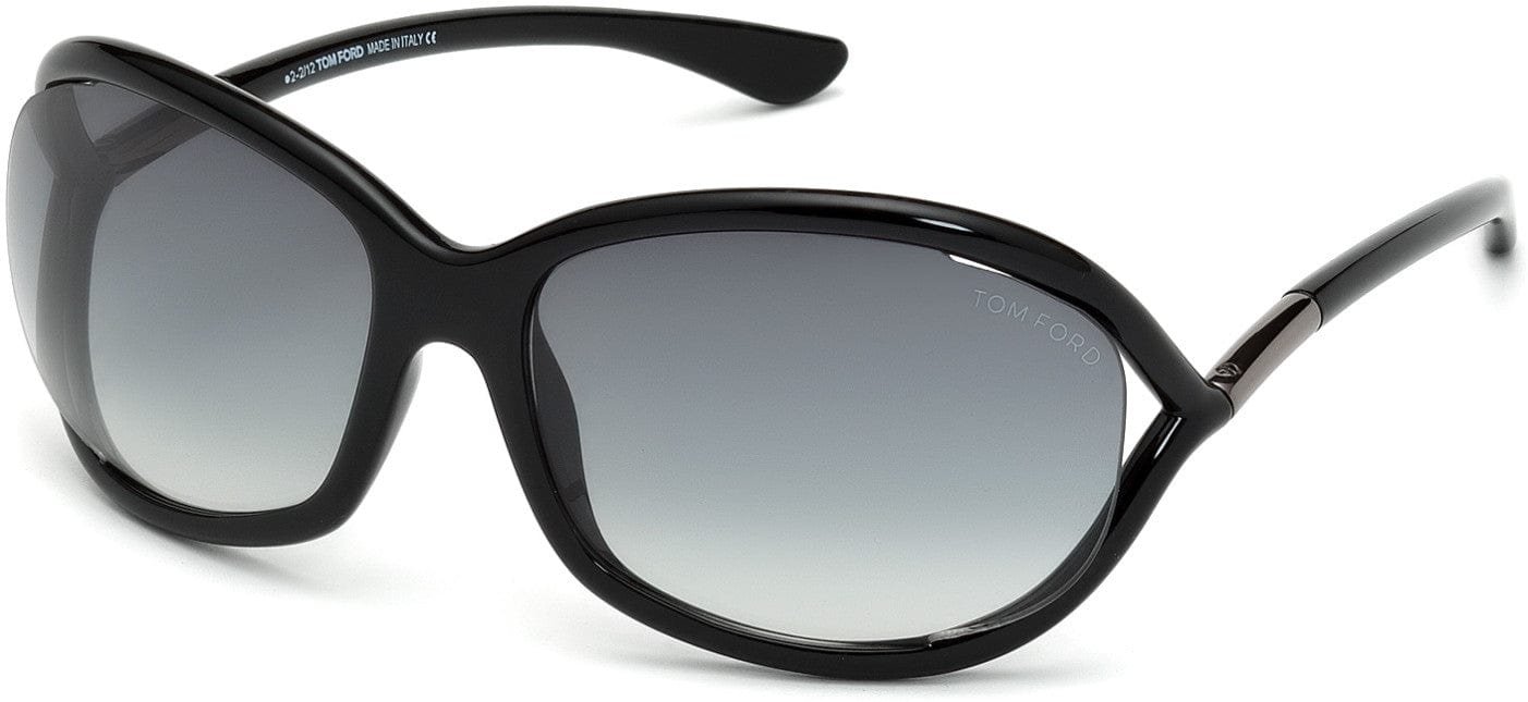Tom Ford FT0008 Jennifer Geometric Sunglasses 01B-01B - Shiny Black / Gradient Smoke Lenses