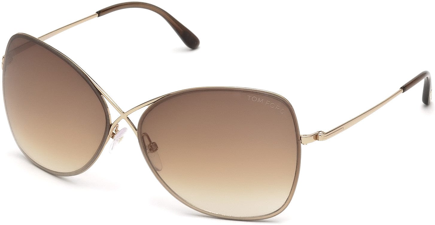 Tom Ford FT0250 Colette Butterfly Sunglasses 28F-28F - Shiny Rose Gold, Dark Brown Temple Tips / Gradient Brown Lenses