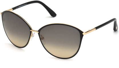 Tom Ford FT0320 Penelope Round Sunglasses 28B-28B - Shiny Rose Gold, Shiny Black Coating / Gradient Smoke Lenses