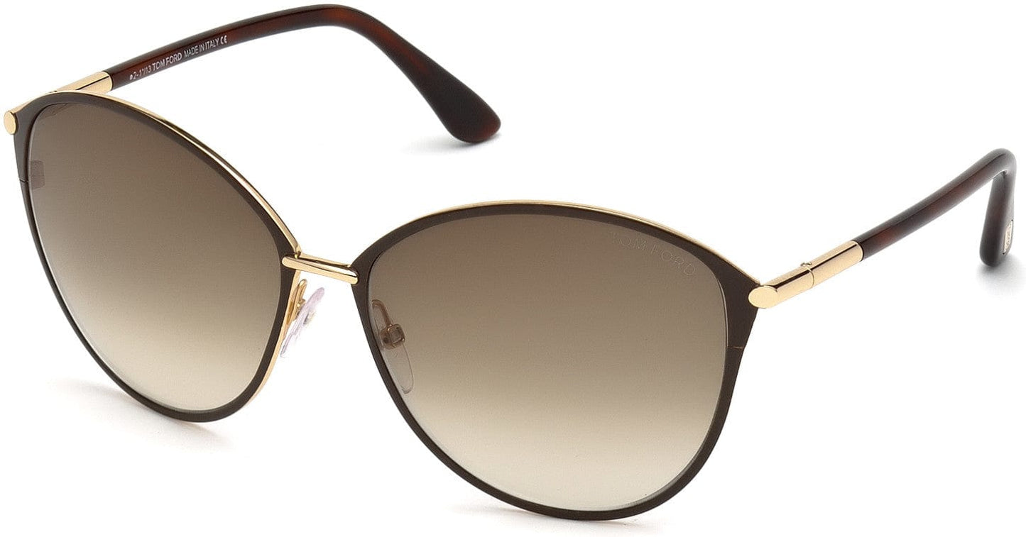 Tom Ford FT0320 Penelope Round Sunglasses 28F-28F - Shiny Rose Gold, Shiny Dark Brown Coating / Gradient Brown Lenses