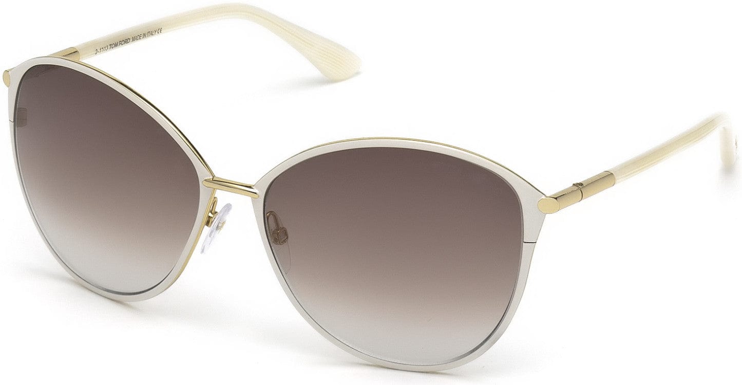 Tom Ford FT0320 Penelope Round Sunglasses 32F-32F - Shiny Pale Gold, Shiny Ivory Coating / Gradient Brown Lenses
