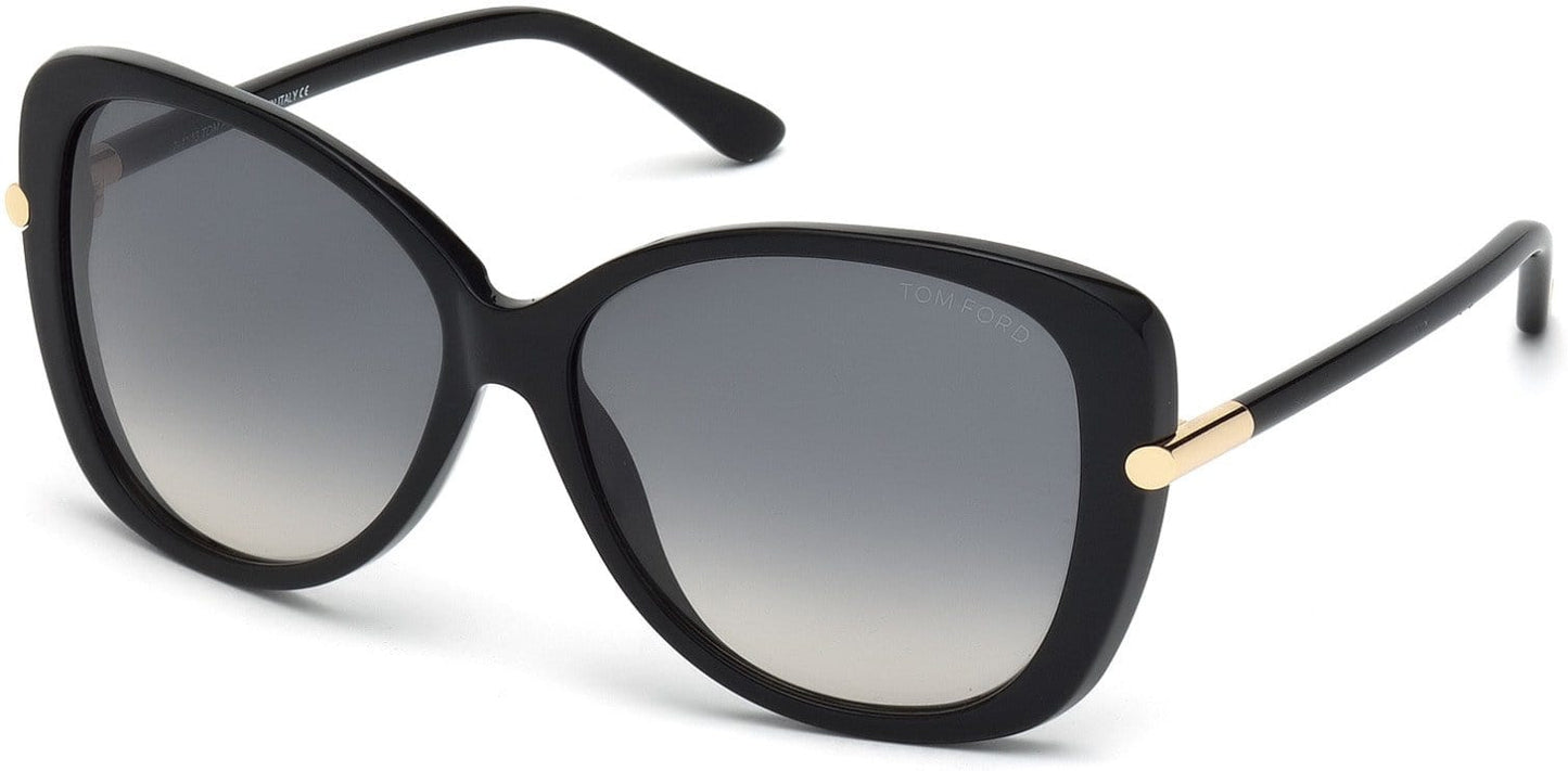 Tom Ford FT0324 Linda Butterfly Sunglasses 01B-01B - Shiny Black, Rose Gold Temple Detail / Grey Gradient Lenses