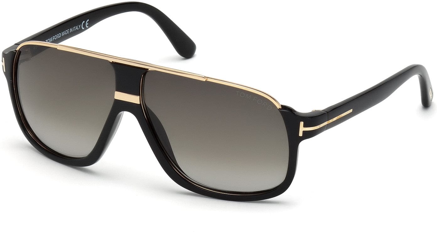 Tom Ford FT0335 Eliott Geometric Sunglasses 01P-01P - Shiny Black, Shiny Rose Gold Details / Green Gradient Smoke Lenses