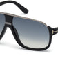 Tom Ford FT0335 Eliott Geometric Sunglasses 02W-02W - Matte Black, Shiny Dark Ruthenium Details / Gradient Blue Lenses