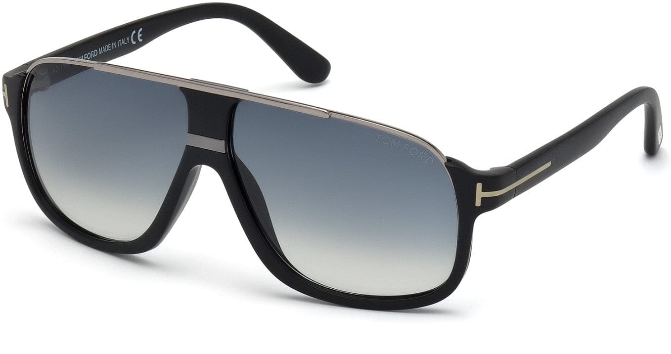 Tom Ford FT0335 Eliott Geometric Sunglasses 02W-02W - Matte Black, Shiny Dark Ruthenium Details / Gradient Blue Lenses