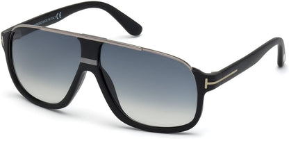 Tom Ford FT0335 Eliott Geometric Sunglasses 02W-02W - Matte Black, Shiny Dark Ruthenium Details / Gradient Blue Lenses