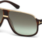 Tom Ford FT0335 Eliott Geometric Sunglasses 56K-56K - Shiny Dark Havana, Shiny Rose Gold Details / Gradient Green Lenses