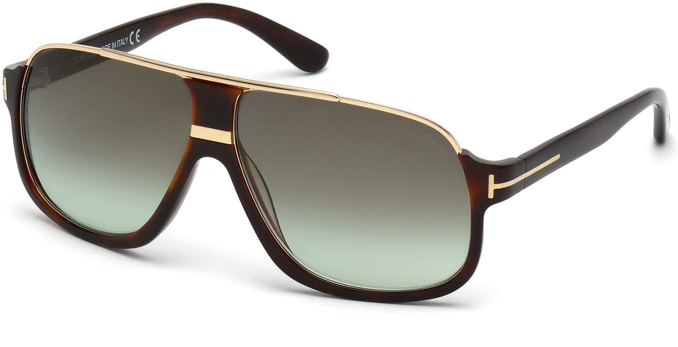 Tom Ford FT0335 Eliott Geometric Sunglasses 56K-56K - Shiny Dark Havana, Shiny Rose Gold Details / Gradient Green Lenses